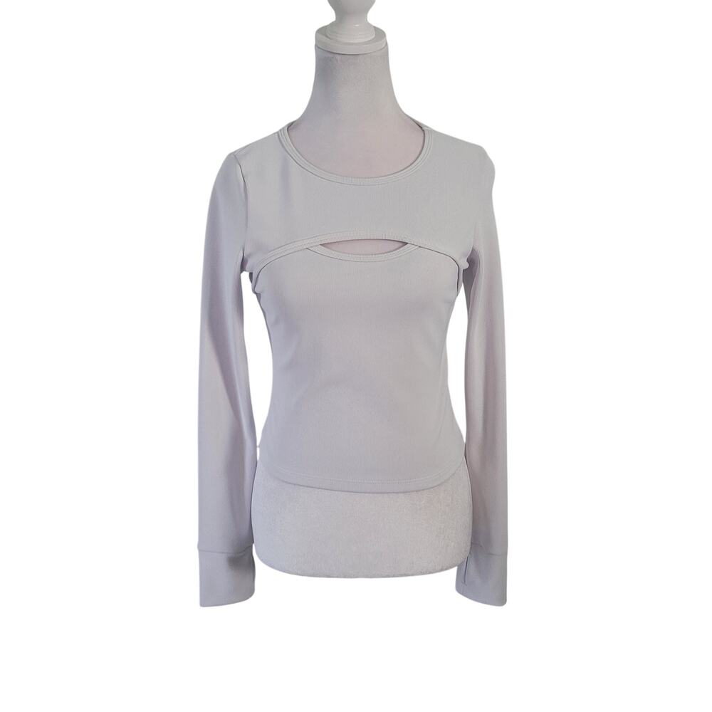 Move Theology Size‎ M	Long Sleeve Layered Cutout Athletic Crop Top White